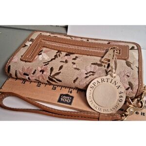 Spartina 449 Floral Zip-Around Wristlet Strap Wallet Beige Pink Brown